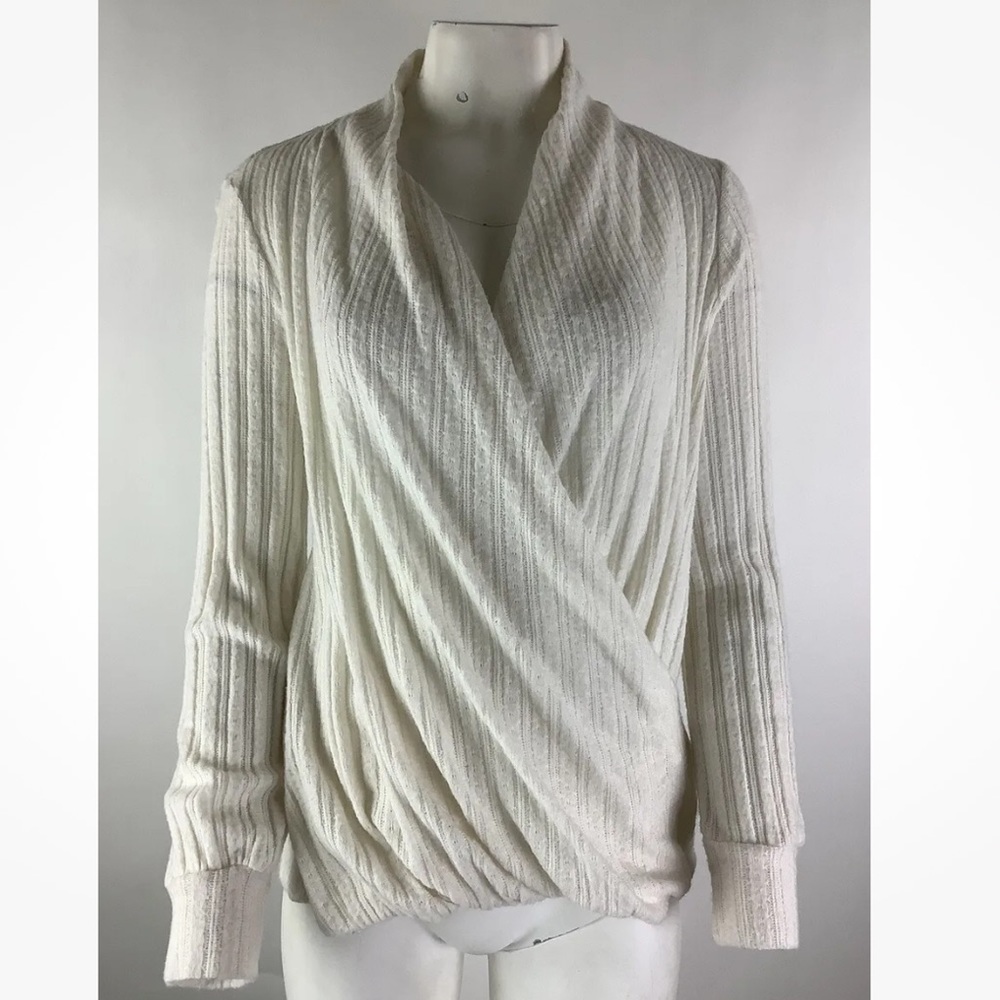Anthropologie Sz S Rafaela Hacci Wrap Sweater White Viscose Polyester Pullon